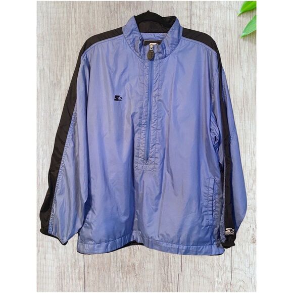 Y2K Starter Adult Sz Med‎ Windbreaker 1/4 Zip Popover Jacket Blue Hooded - Picture 1 of 11